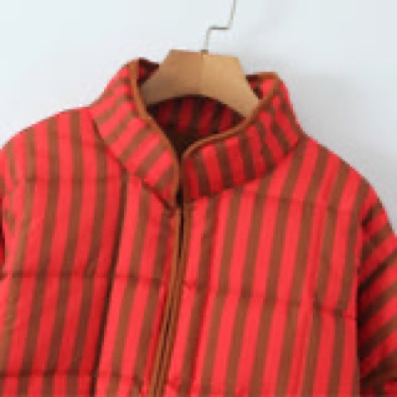 Boutique | Striped Red and Brown Oversized Women's Jacket Medium - Picture 6 of 9